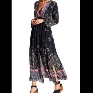 Free People Black and Pink Long Sleeve Dress